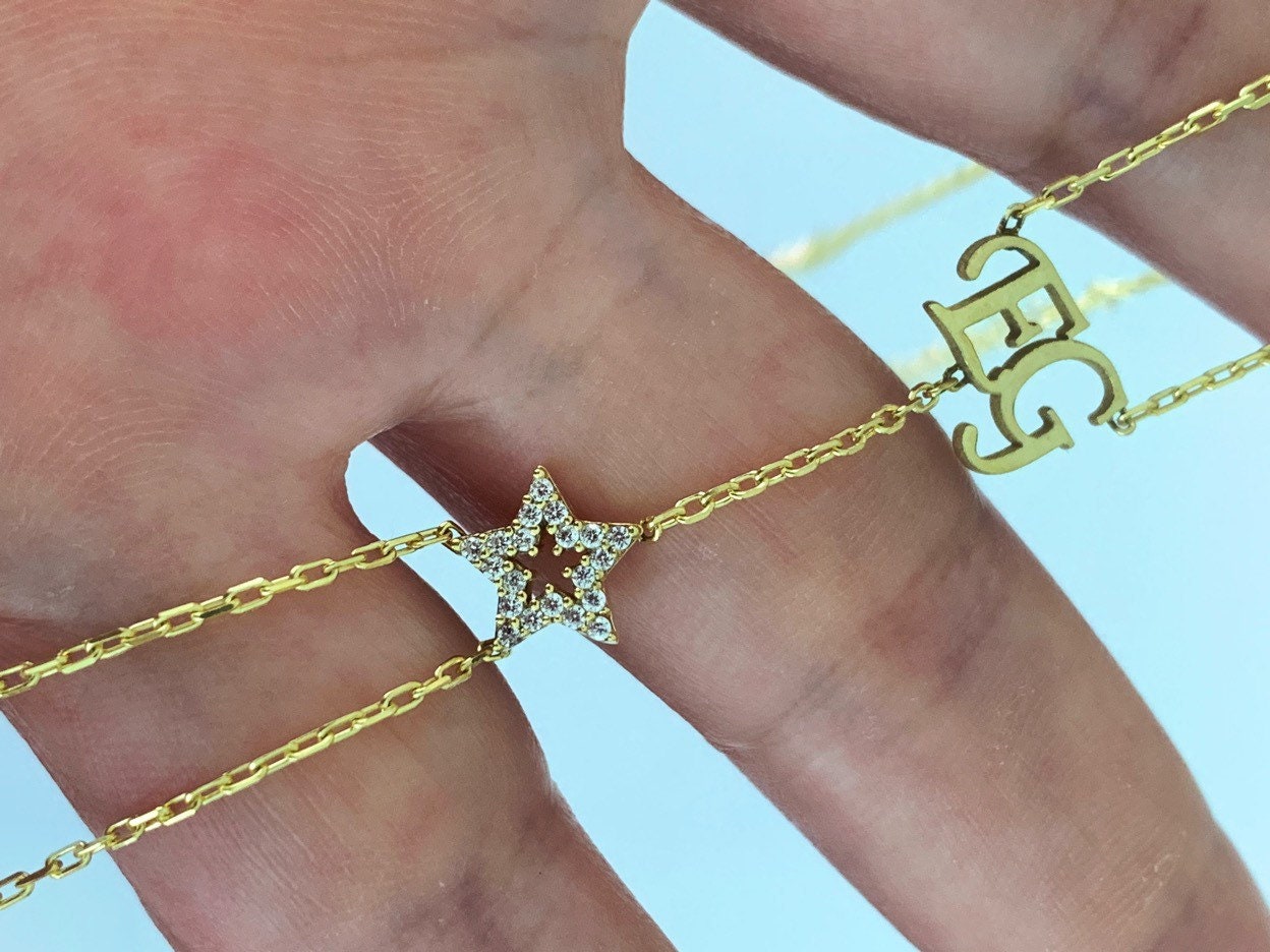 Custom Hand Chain Named bracelet with CZ stone, Personalized Initial Hand Bracelet, Name Ring Slave Bracelet, Personalized Gifts for her