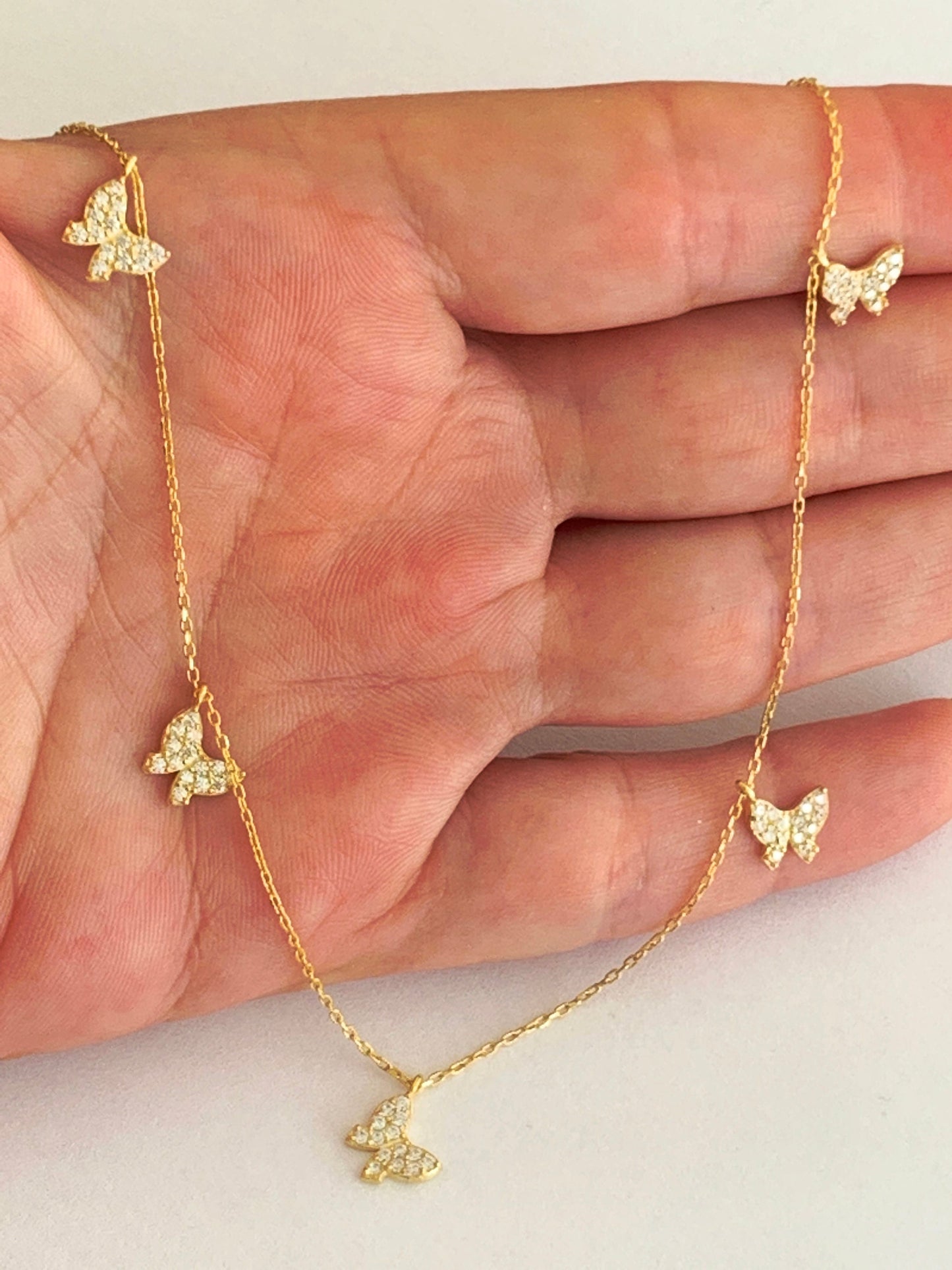 18K Gold Butterfly Necklace, Gemmed Butterfly Necklace, Layering Necklace, Gift for Her, Mothers day Gift, Christmas Gift , Birthday Gift
