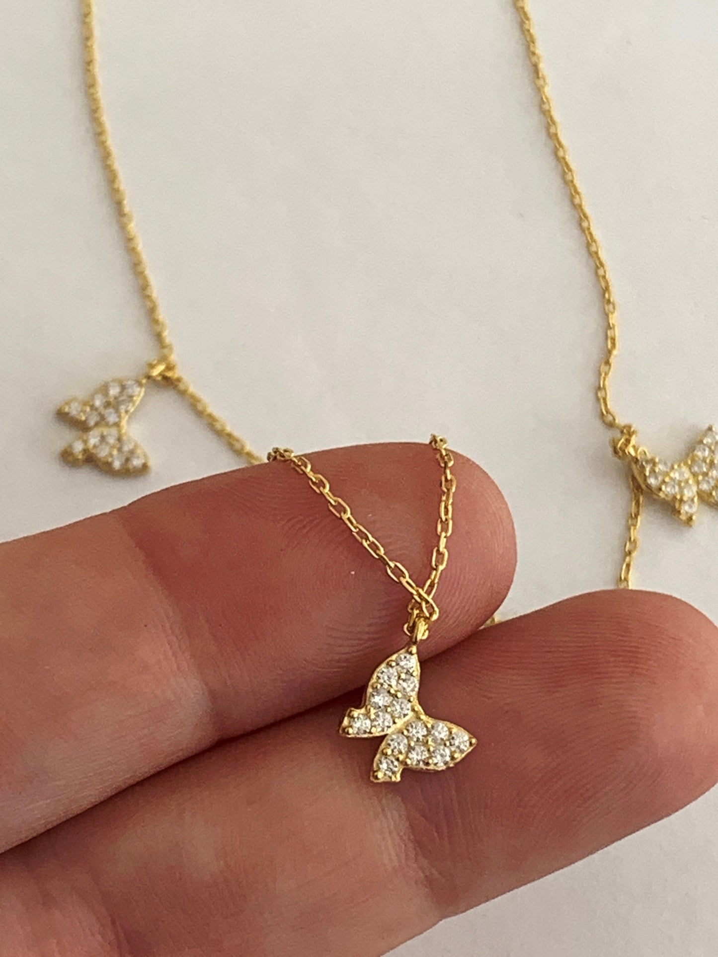 18K Gold Butterfly Necklace, Gemmed Butterfly Necklace, Layering Necklace, Gift for Her, Mothers day Gift, Christmas Gift , Birthday Gift