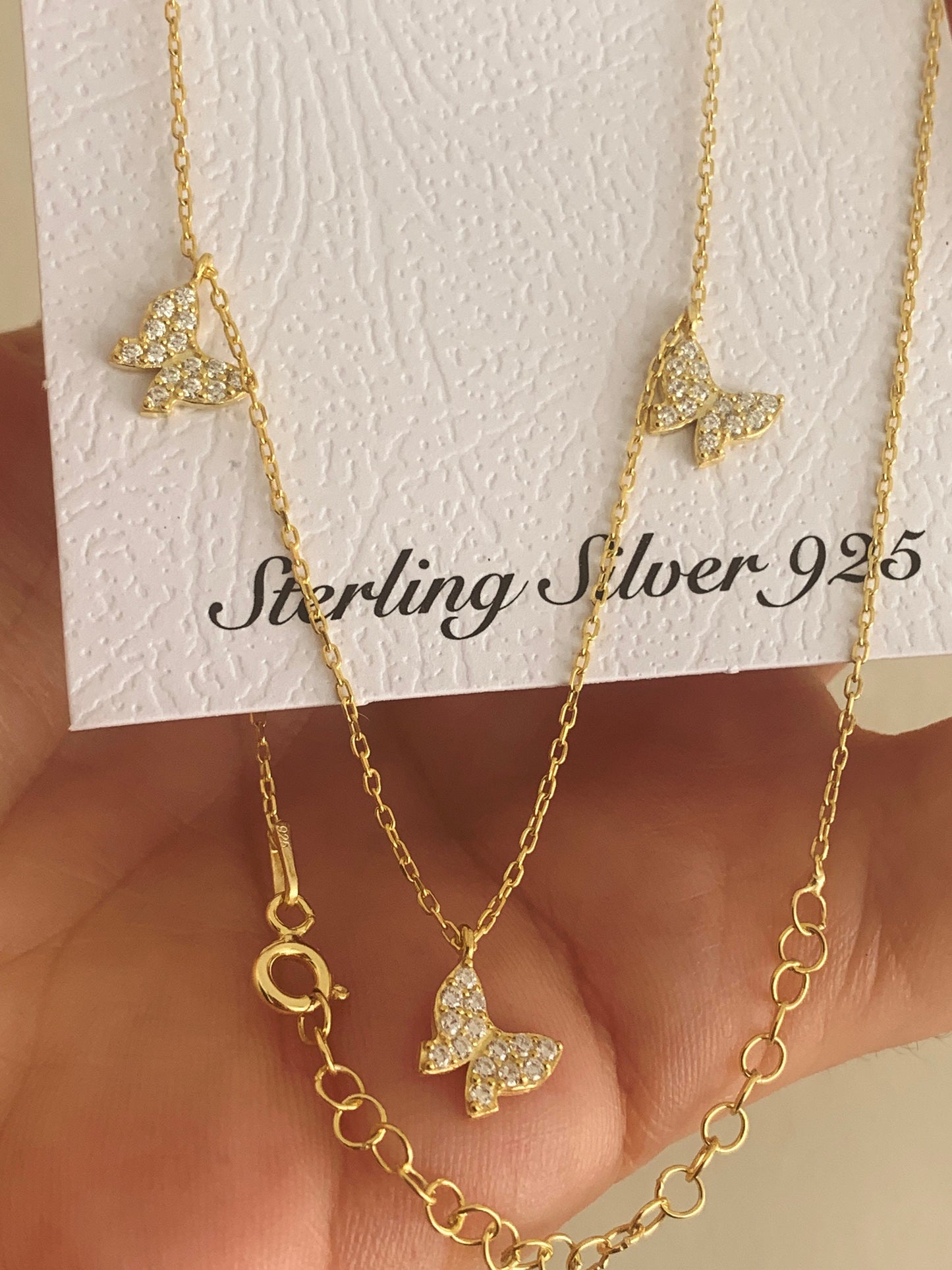 18K Gold Butterfly Necklace, Gemmed Butterfly Necklace, Layering Necklace, Gift for Her, Mothers day Gift, Christmas Gift , Birthday Gift