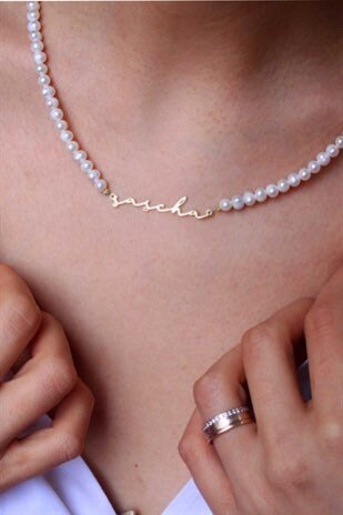 Personalized Pearl Name Necklace, Signature Name Necklace, Handwriting Necklace, Custom Jewelry, Personalized Gifts, 925 Silver, Woman Gift