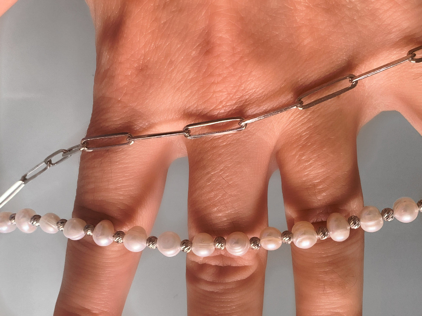 Half Pearl Necklace, Half Pearl Half Chain Necklace Pearl Choker, Gold Toggle Necklace, Paperclip Chain Necklace, Freshwater Pearl Chain