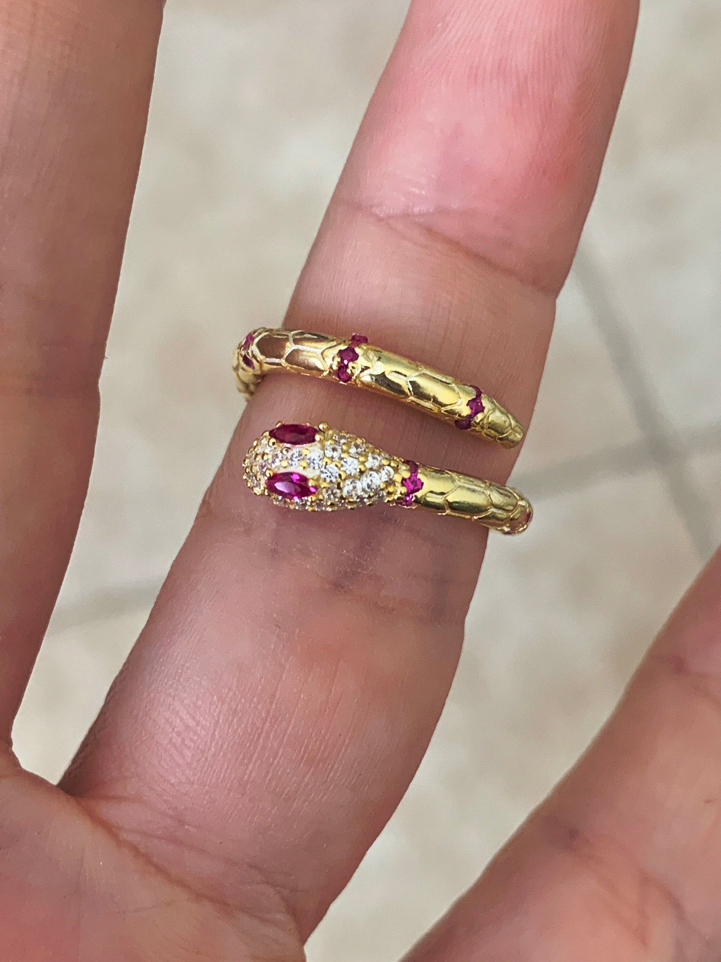 Open Snake Ring, Gemstone CZ Ring, Dainty Gold Ring, Spiral Snake Ring, Wrap Ring, Serpent Ring, Snake Jewelry, Adjustable Statement Ring