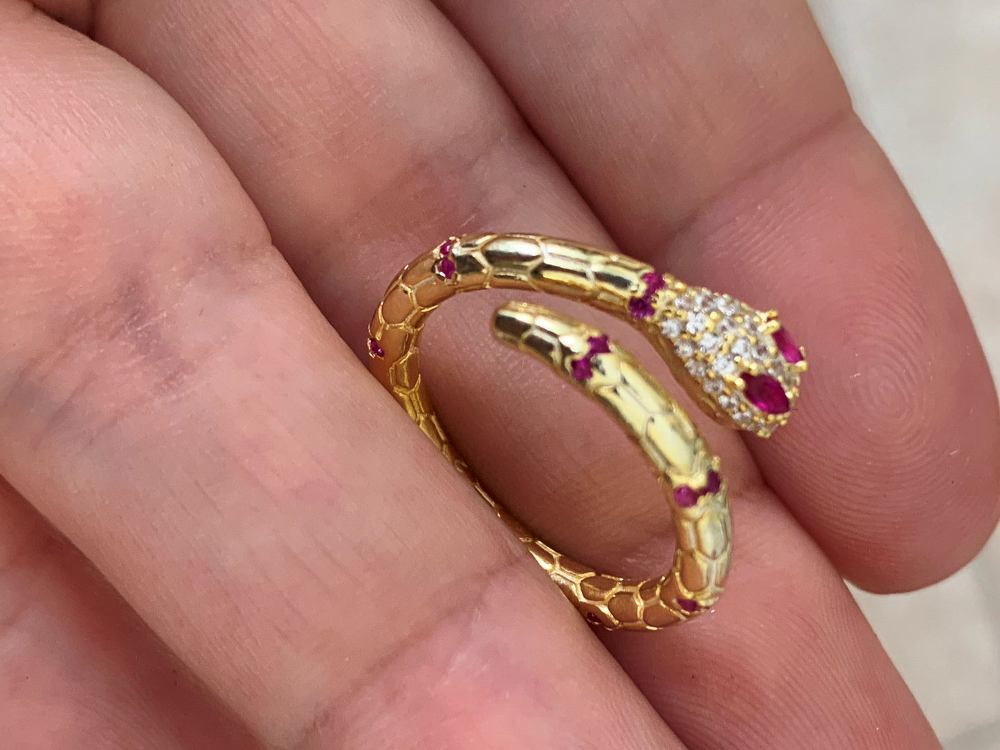 Open Snake Ring, Gemstone CZ Ring, Dainty Gold Ring, Spiral Snake Ring, Wrap Ring, Serpent Ring, Snake Jewelry, Adjustable Statement Ring