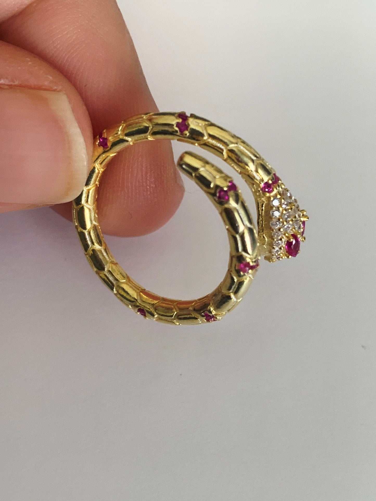 Open Snake Ring, Gemstone CZ Ring, Dainty Gold Ring, Spiral Snake Ring, Wrap Ring, Serpent Ring, Snake Jewelry, Adjustable Statement Ring