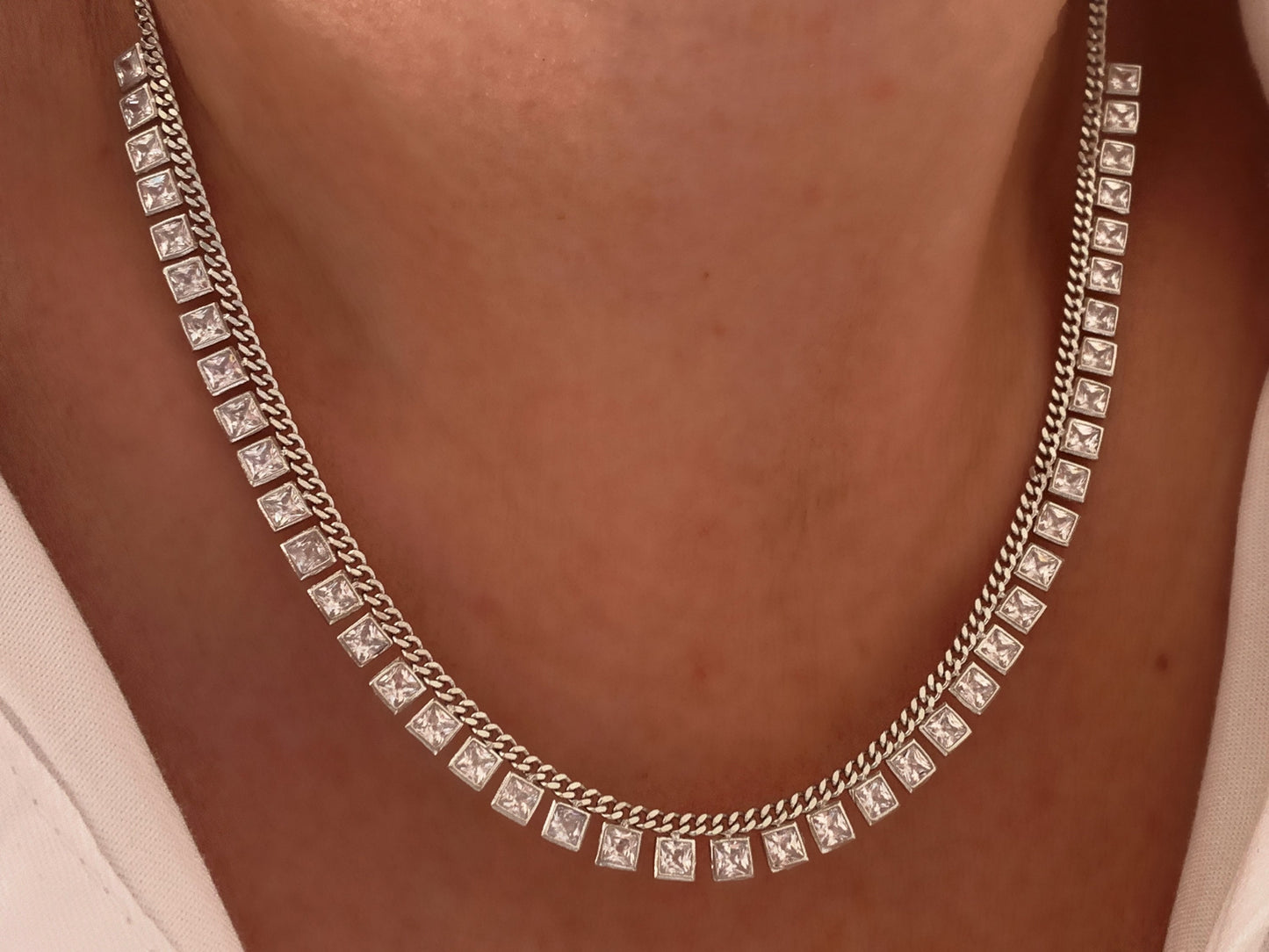 Baguette Necklace, Diamond CZ Necklace, Dangle Baguette Necklace, Crystal Necklace, Cubic Zirconia Necklace, Gift for her, 925 Silver