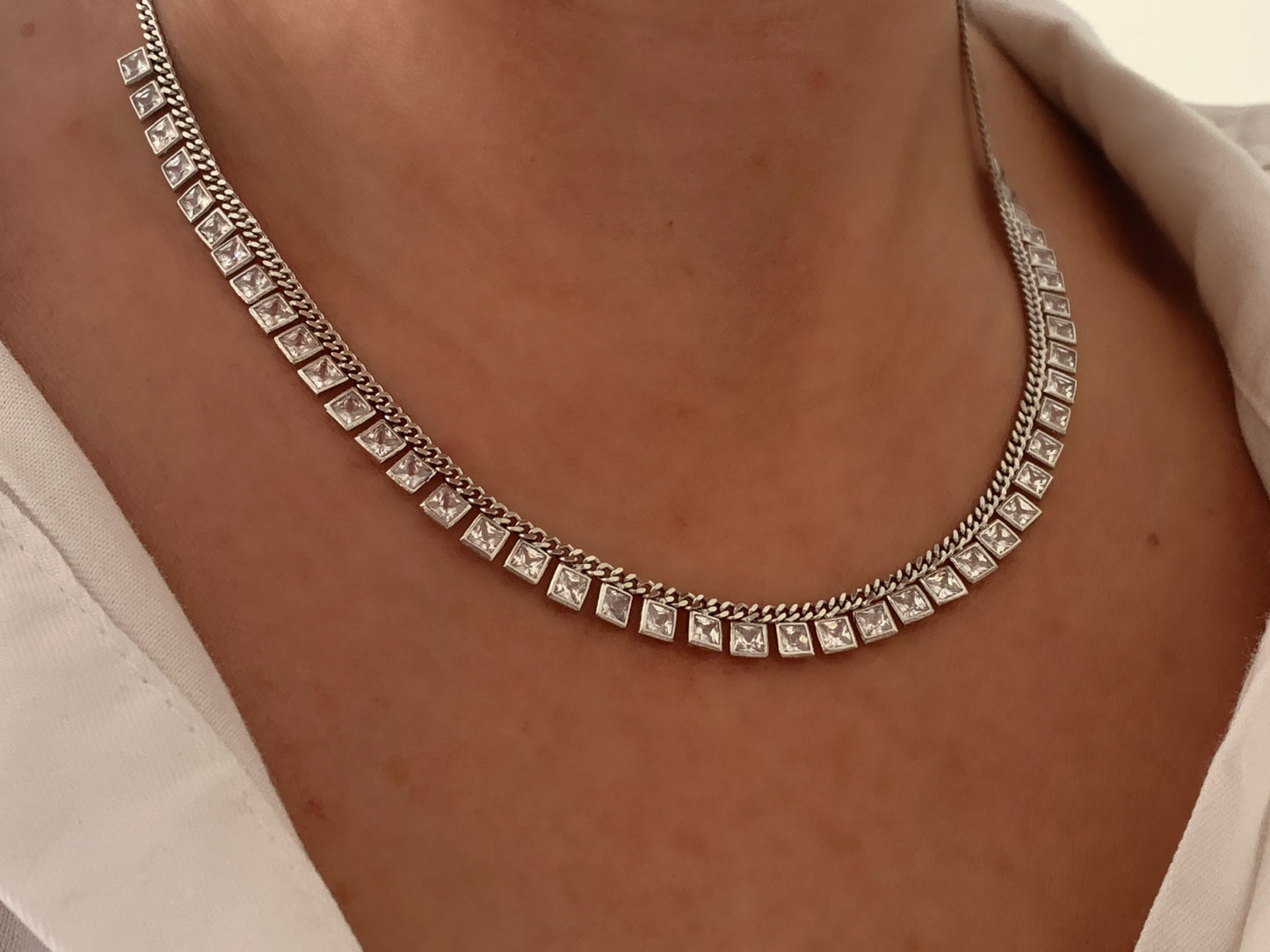 Baguette Necklace, Diamond CZ Necklace, Dangle Baguette Necklace, Crystal Necklace, Cubic Zirconia Necklace, Gift for her, 925 Silver
