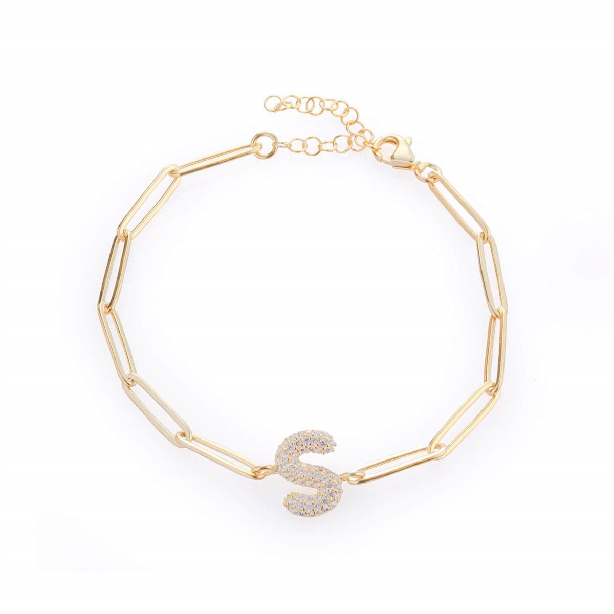 Gold Link Chain Initial Bracelet, Bubble Letter Bracelet, Balloon Diamond Name Bracelet, Trendy Layering Bracelet, Girlfriend Bracelet, 925