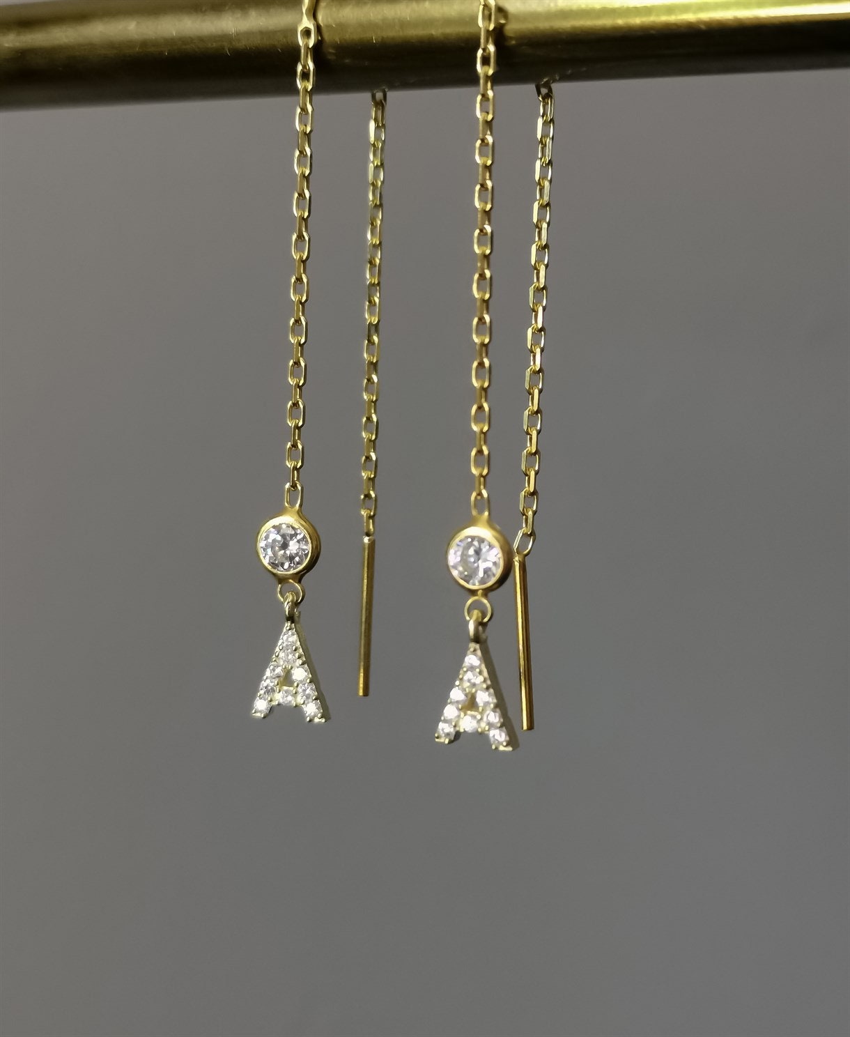 Dangle Initial Gold Earrings, Dainty Letter Minimalist Earrings, Long Chain Earrings,  Zirconia Earrings, Gift for Girlfriend, Birthday Gift