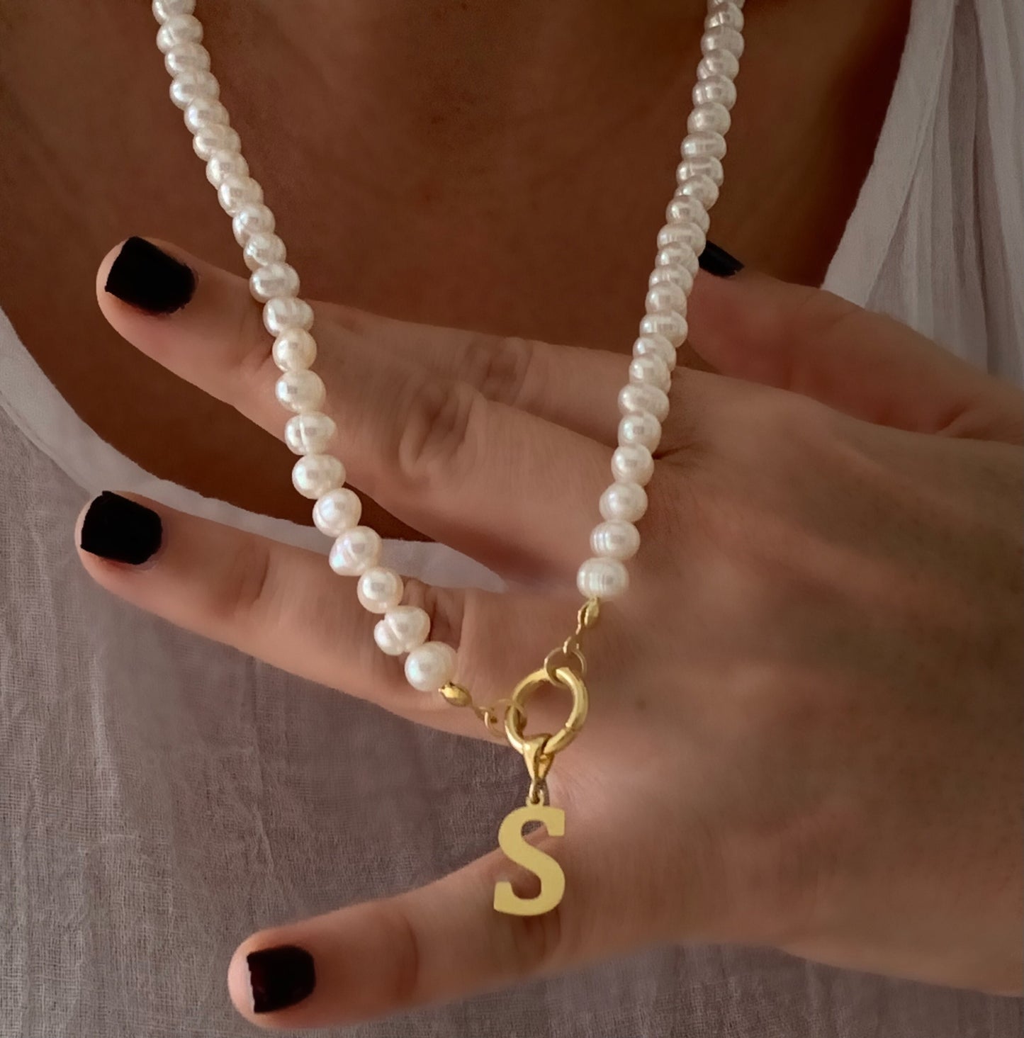 Initial Pearl Necklace, Personalized Pearl Letter Necklace Choker, Pearl Name Necklace, Alphabet Letter Pendants, Pearl Initial Jewelry