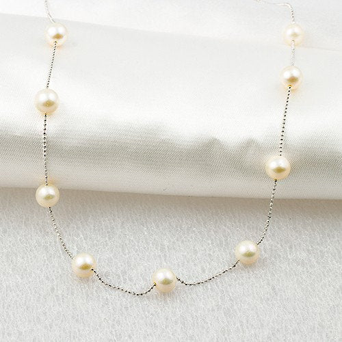 Daint Pearl Bead Gold Chain Necklace, Pearl Choker, Layering Pearl Necklace, Pearl Station, Floating Pearl, Girlfriend Gift