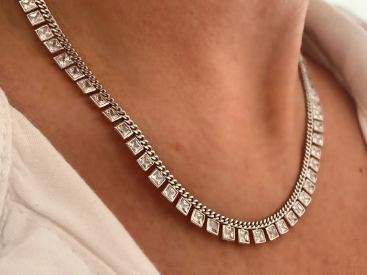 Baguette Necklace, Diamond CZ Necklace, Dangle Baguette Necklace,  Crystal Necklace, Cubic Zirconia Necklace, Gift for her, 925 Silver