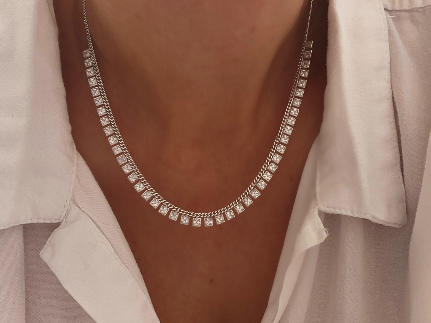 Baguette Necklace, Diamond CZ Necklace, Dangle Baguette Necklace, Crystal Necklace, Cubic Zirconia Necklace, Gift for her, 925 Silver