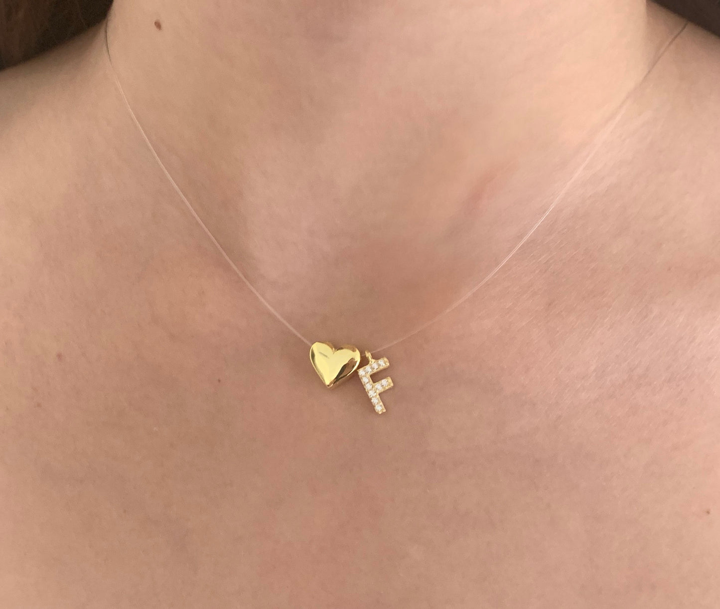 Tiny Initial Letter Necklace, Personalized Gifts, Invisible Necklace, Clear Corg Chain, CZ Gemstone, Layering Minimalist Necklace, Gift