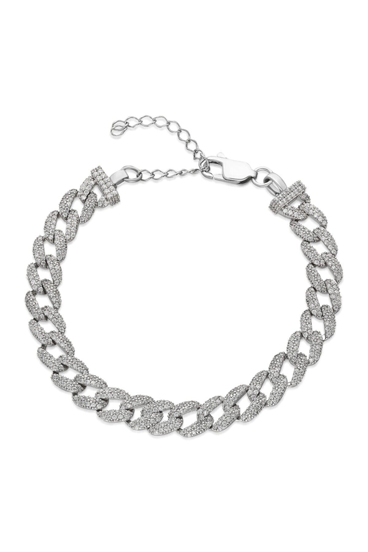 Iced Out Bracelet, Thick Cuban Link Chain Bracelet, Diamond Bracelet ,CZ Bracelet, Cubic Zirconia Bracelet, Stacking Bracelets, 925 Silver