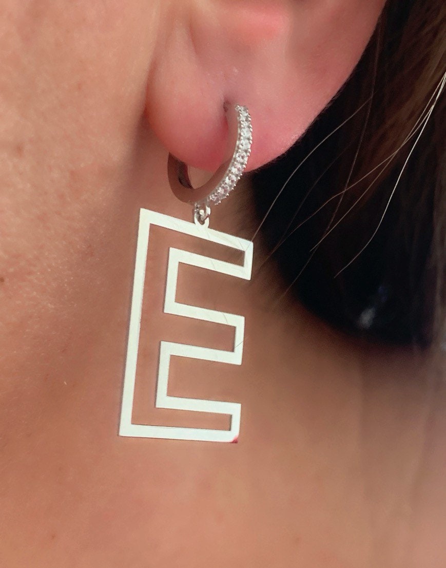 Big Letter Earring, Initial Earring, Gold Alphabet Earring, Personalized Gift, Drop Earrings, CZ Earring, Customized Earring, 925 Silver