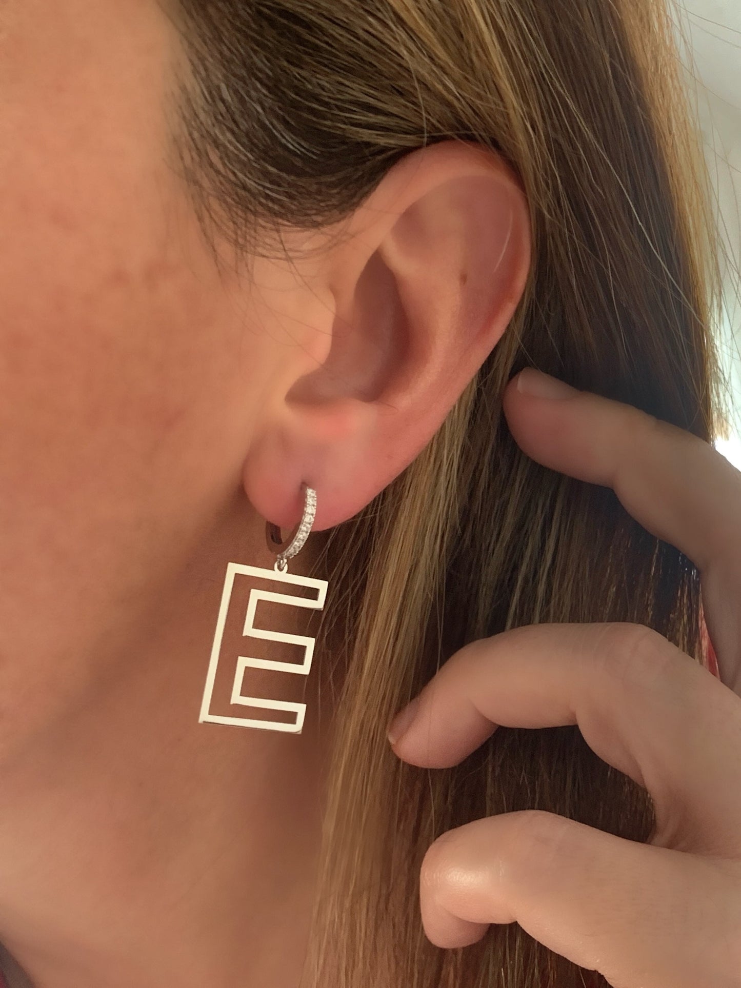 Big Letter Earring, Initial Earring, Gold Alphabet Earring, Personalized Gift, Drop Earrings, CZ Earring, Customized Earring, 925 Silver