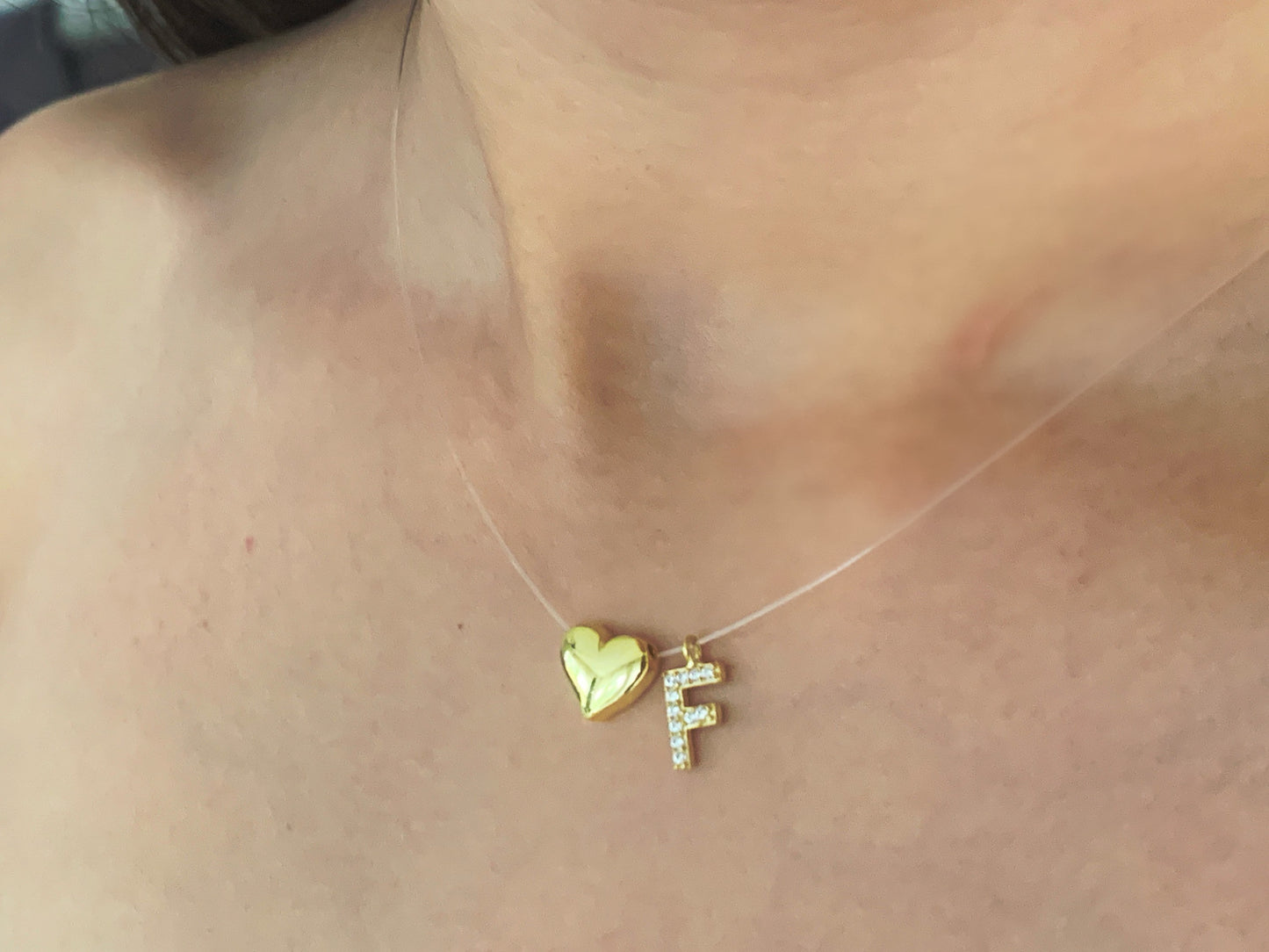 Tiny Initial Letter Necklace, Personalized Gifts, Invisible Necklace, Clear Corg Chain, CZ Gemstone, Layering Minimalist Necklace, Gift