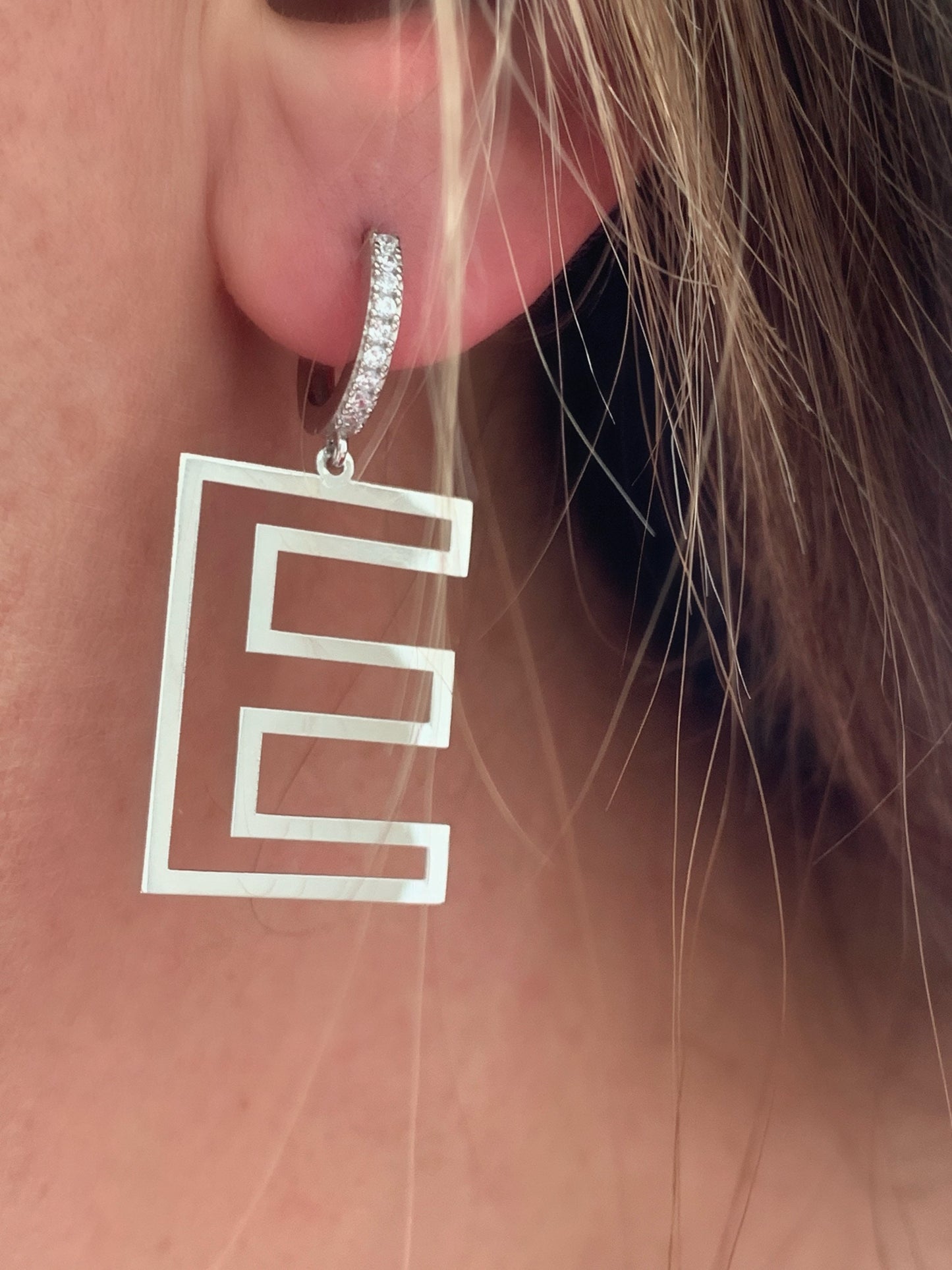 Big Letter Earring, Initial Earring, Gold Alphabet Earring, Personalized Gift, Drop Earrings, CZ Earring, Customized Earring, 925 Silver
