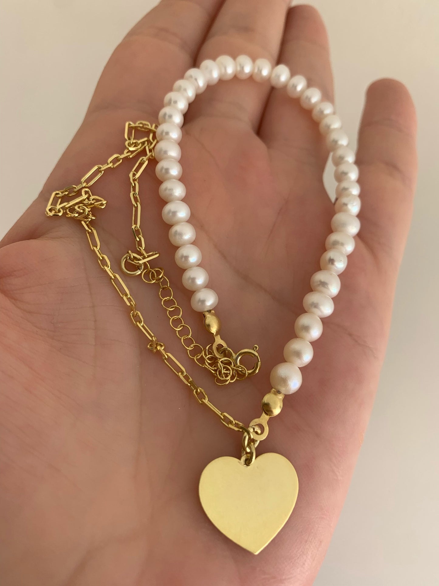 Half pearl half chain necklace, Trendy Pearl Choker Necklace, Dainty Heart Pendant Necklace, Love Necklace, Layering  Pearl Necklace, Gift