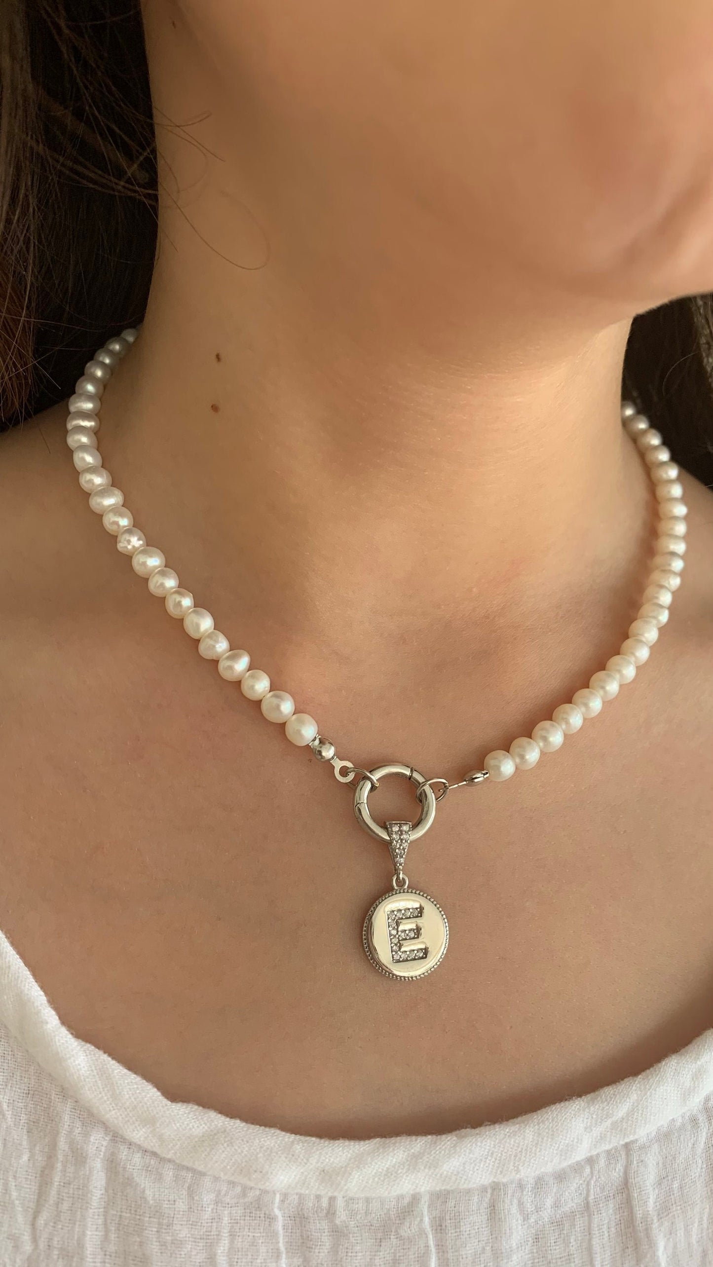 Initial Pearl necklace, Pearl Letter Choker, CZ Gemstone Initial Pendant, Freshwater Pearls, Personalized Gifts, Christmas Girlfriend Gift