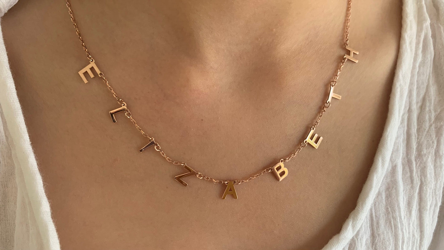 Personalized Name Necklace, Gold initial Necklace, Personalized Gifts, Custom Name Necklace, Letter Necklace, Gift for her, 925 Silver
