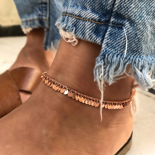 Gold Ankle Bracelet, Trendy Dangle Anklet, Mother's Day Gift, Girlfriend Gift, Summer Anklet, Beach Jewelry, Sterling Silver Chain anklet
