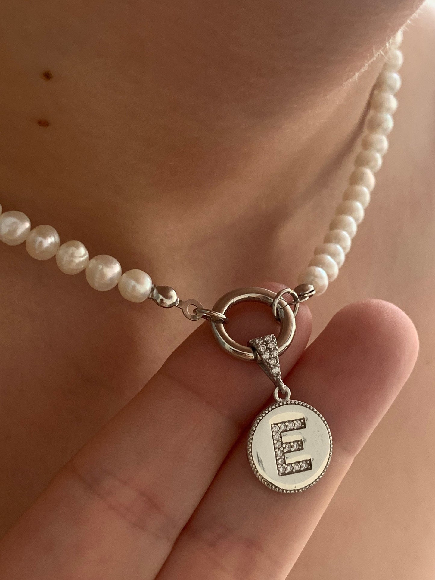 Initial Pearl necklace, Pearl Letter Choker, CZ Gemstone Initial Pendant, Freshwater Pearls, Personalized Gifts, Christmas Girlfriend Gift