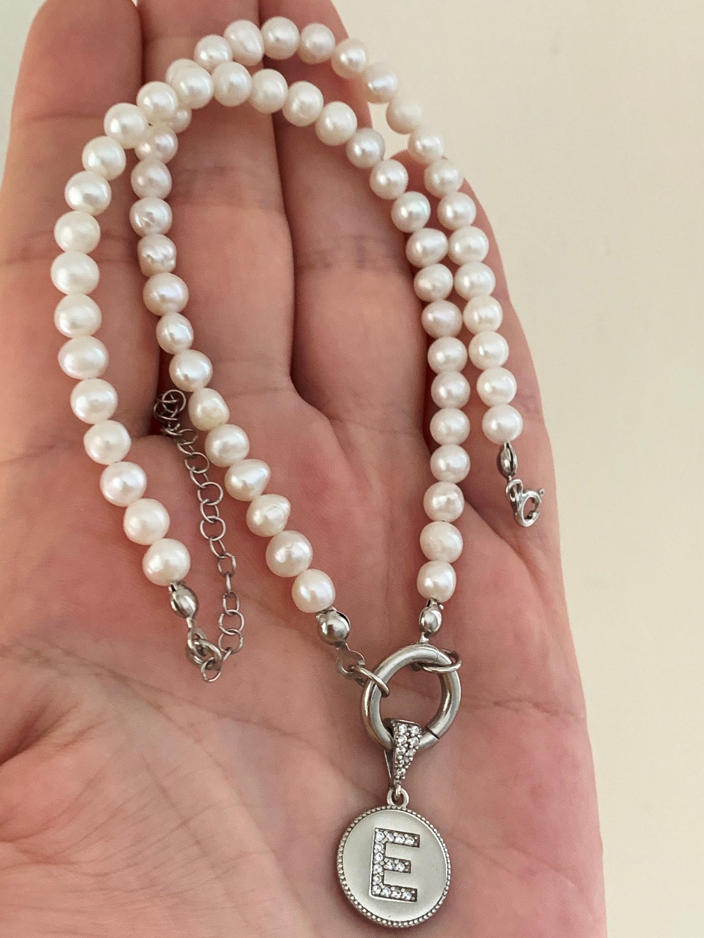 Initial Pearl necklace, Pearl Letter Choker, CZ Gemstone Initial Pendant, Freshwater Pearls, Personalized Gifts, Christmas Girlfriend Gift