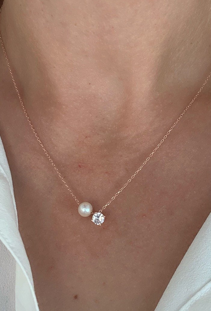 Single Pearl Solitaire Necklace Choker, Pearl Jewelry, Minimal Everyday Necklace, Birthday Gift for her, Bridemaids gifts, 925 Silver