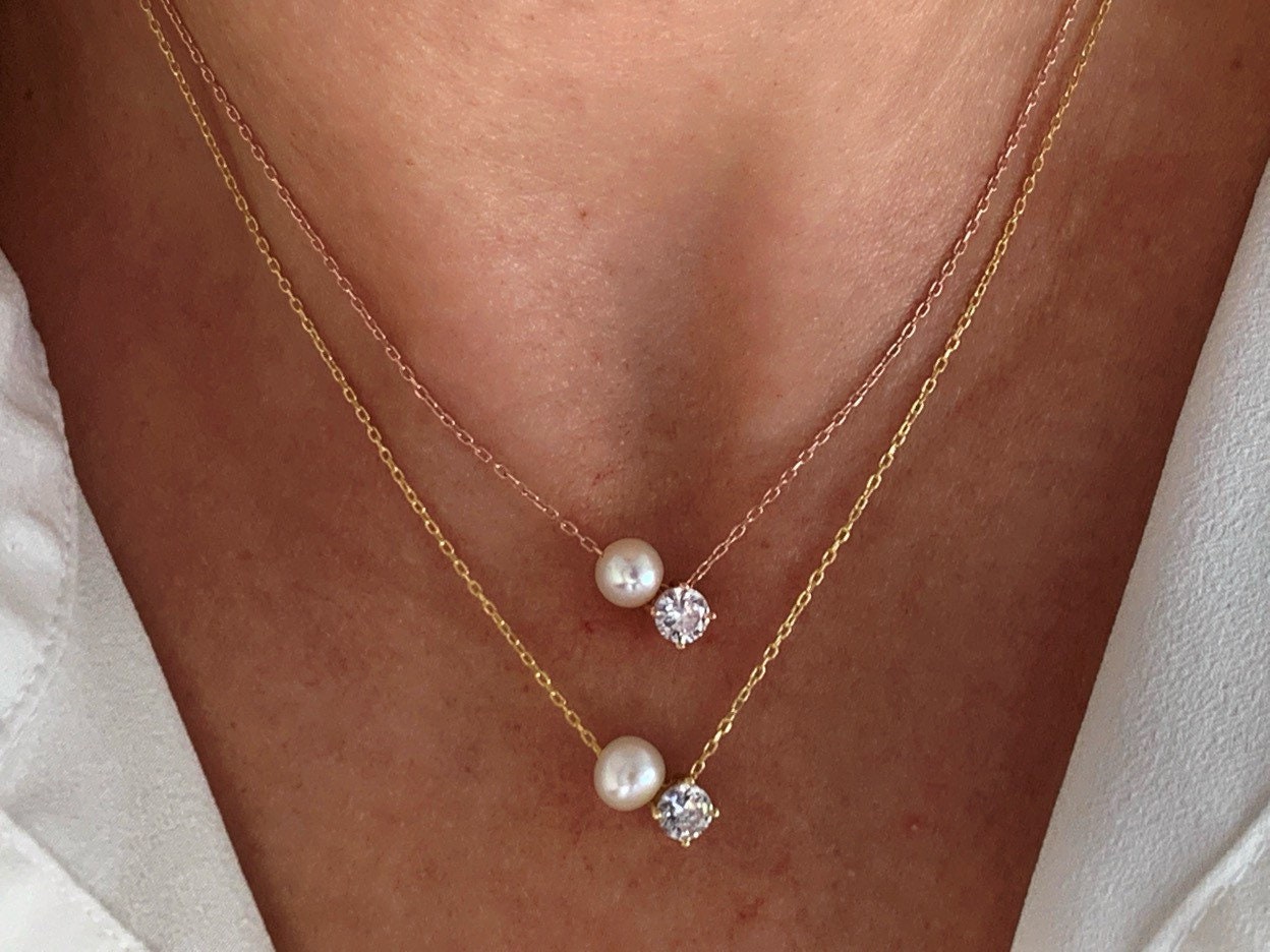 Single Pearl Solitaire Necklace Choker, Pearl Jewelry, Minimal Everyday Necklace, Birthday Gift for her, Bridemaids gifts, 925 Silver