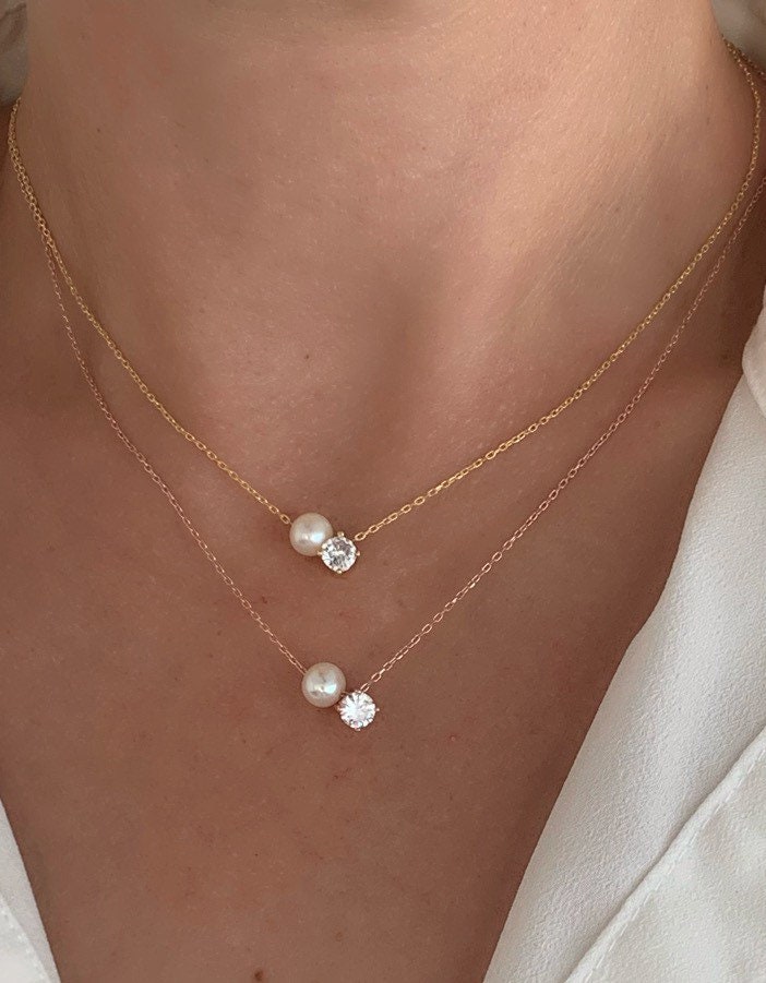 Single Pearl Solitaire Necklace Choker, Pearl Jewelry, Minimal Everyday Necklace, Birthday Gift for her, Bridemaids gifts, 925 Silver