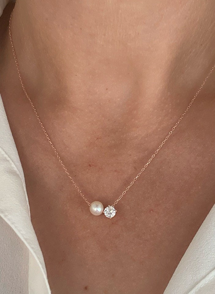 Single Pearl Solitaire Necklace Choker, Pearl Jewelry, Minimal Everyday Necklace, Birthday Gift for her, Bridemaids gifts, 925 Silver