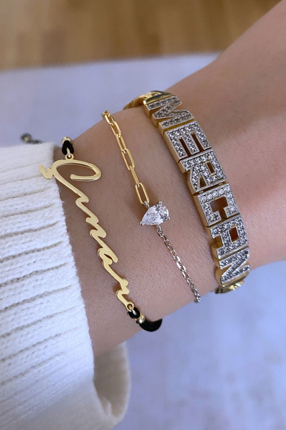 Thick Gold Name Bracelet, Diamond Name Bracelet, CZ Gemstone Letter, Thick Cuban Link Bracelet, Personalized Bracelet, Girlfriend Bracelet