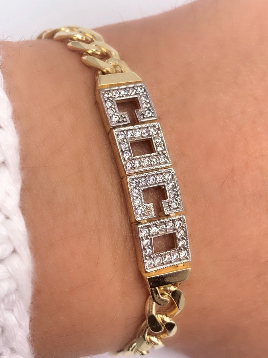 Thick Gold Name Bracelet, Diamond Name Bracelet, CZ Gemstone Letter, Thick Cuban Link Bracelet, Personalized Bracelet, Girlfriend Bracelet