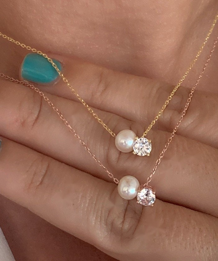 Single Pearl Solitaire Necklace Choker, Pearl Jewelry, Minimal Everyday Necklace, Birthday Gift for her, Bridemaids gifts, 925 Silver