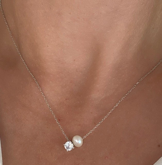 Single Pearl Solitaire Necklace Choker, Pearl Jewelry, Minimal Everyday Necklace, Birthday Gift for her, Bridemaids gifts, 925 Silver