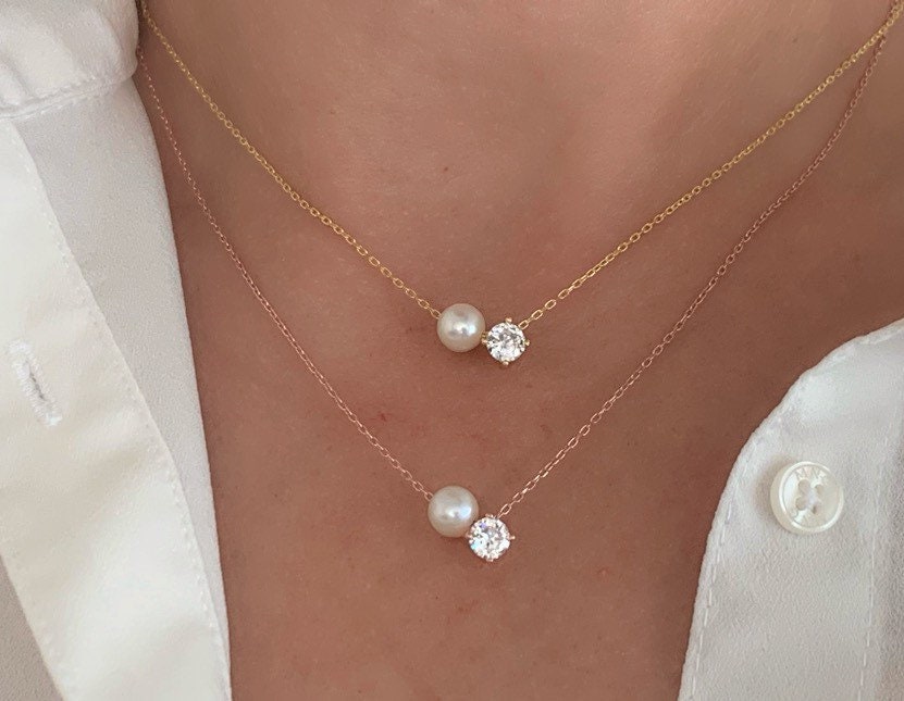 Single Pearl Solitaire Necklace Choker, Pearl Jewelry, Minimal Everyday Necklace, Birthday Gift for her, Bridemaids gifts, 925 Silver