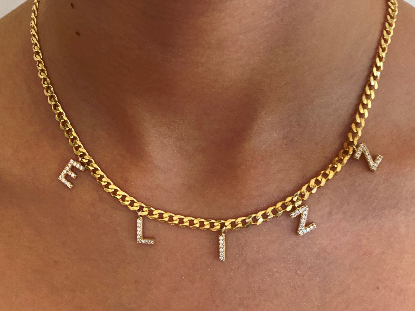 Pave Letter Necklace , Pave Name Necklace, CZ Letter Necklace, Custom Name Necklace, Personalized Letter Necklace, Pave Initial Necklace