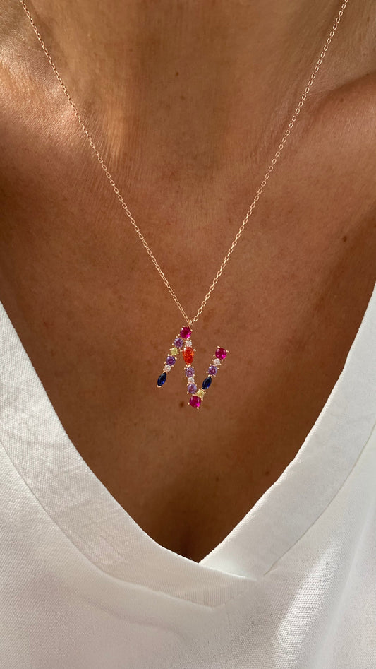 Big Letter Necklace, Large Initial Pendant Necklace, CZ Gemstone, Personalized Gifts, Layering Necklace, Statement Necklace, Letter Jewelry