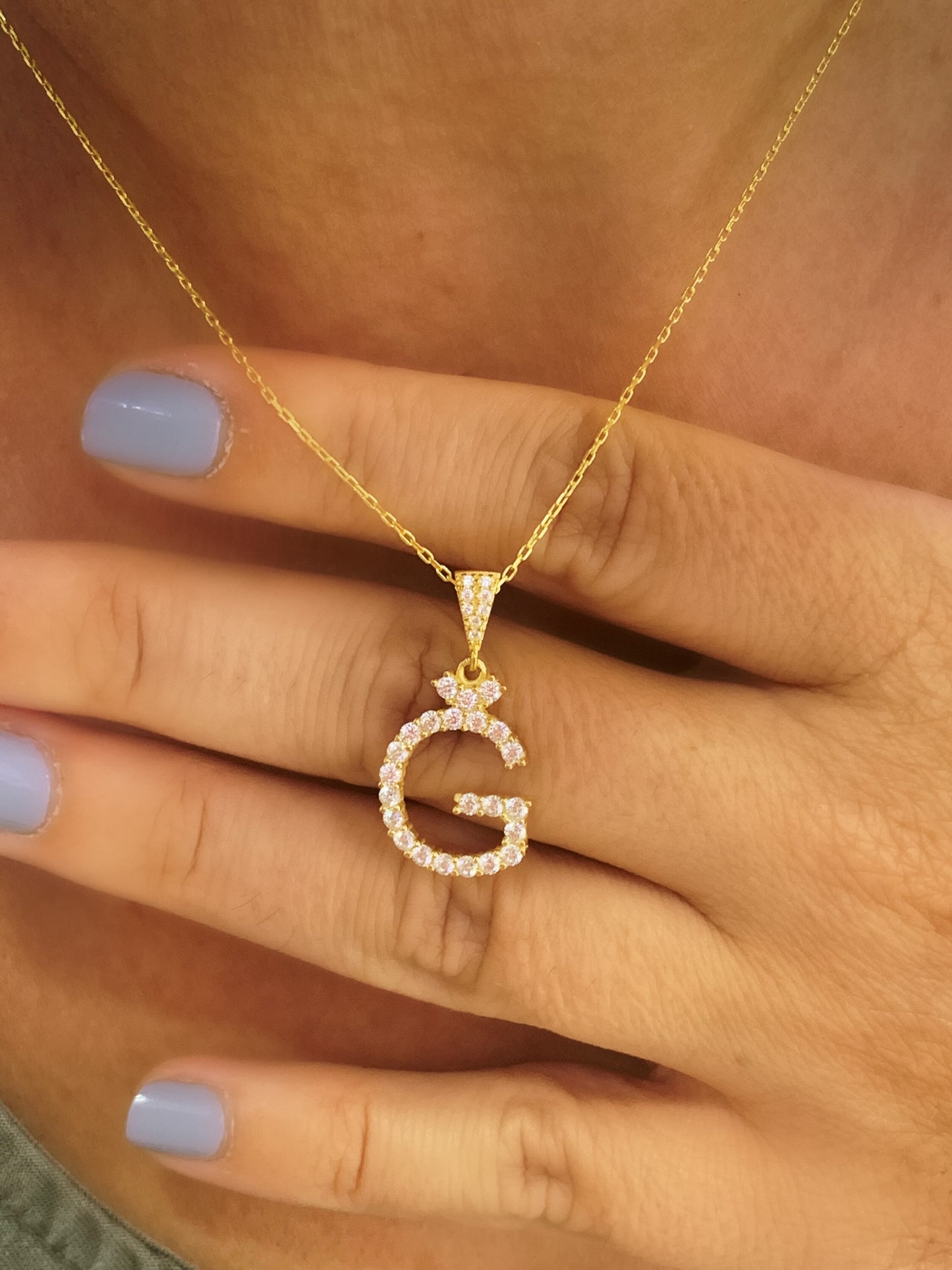 Big Letter Pendant Necklace, Large Initial Necklace, CZ Gemstone, Personalized Gifts, Layering Necklace, Statement Necklace, Letter Jewelry