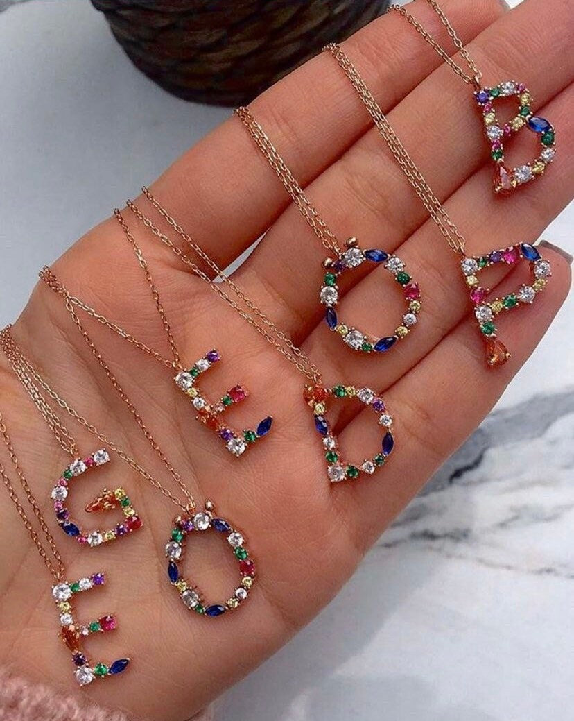 Big Letter Necklace, Large Initial Pendant Necklace, CZ Gemstone, Personalized Gifts, Layering Necklace, Statement Necklace, Letter Jewelry