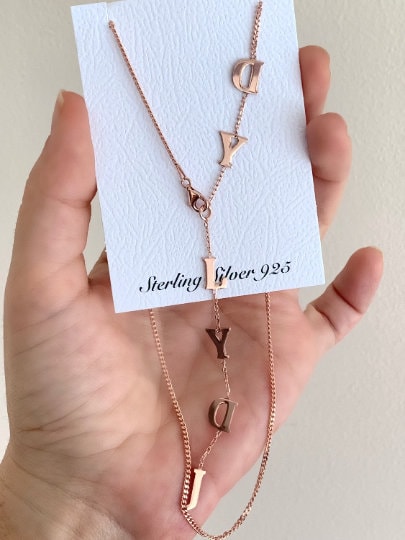 Lariat Necklace Silver, Name Necklace Personalized, Drop Initial Necklace, Long Y Necklace, Custom Necklace for Women, Custom Gift