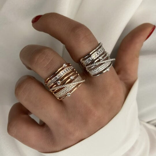 CZ Stone Thick Band Ring, 925 Sterling Silver Jewelry