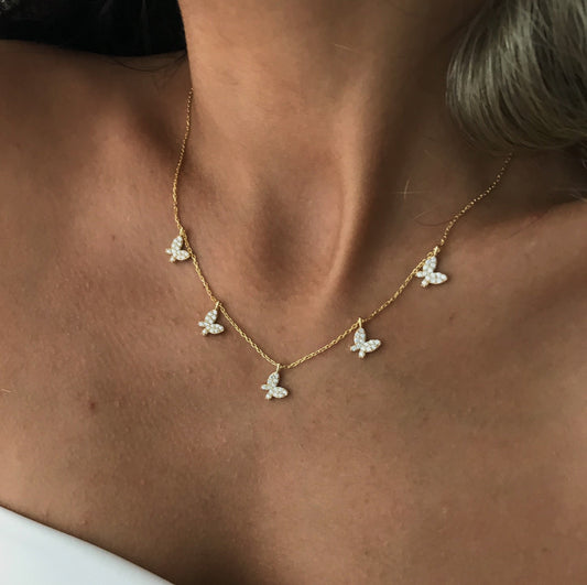 18K Gold Butterfly Necklace, Gemmed Butterfly Necklace, Layering Necklace, Gift for Her, Mothers day Gift, Christmas Gift , Birthday Gift