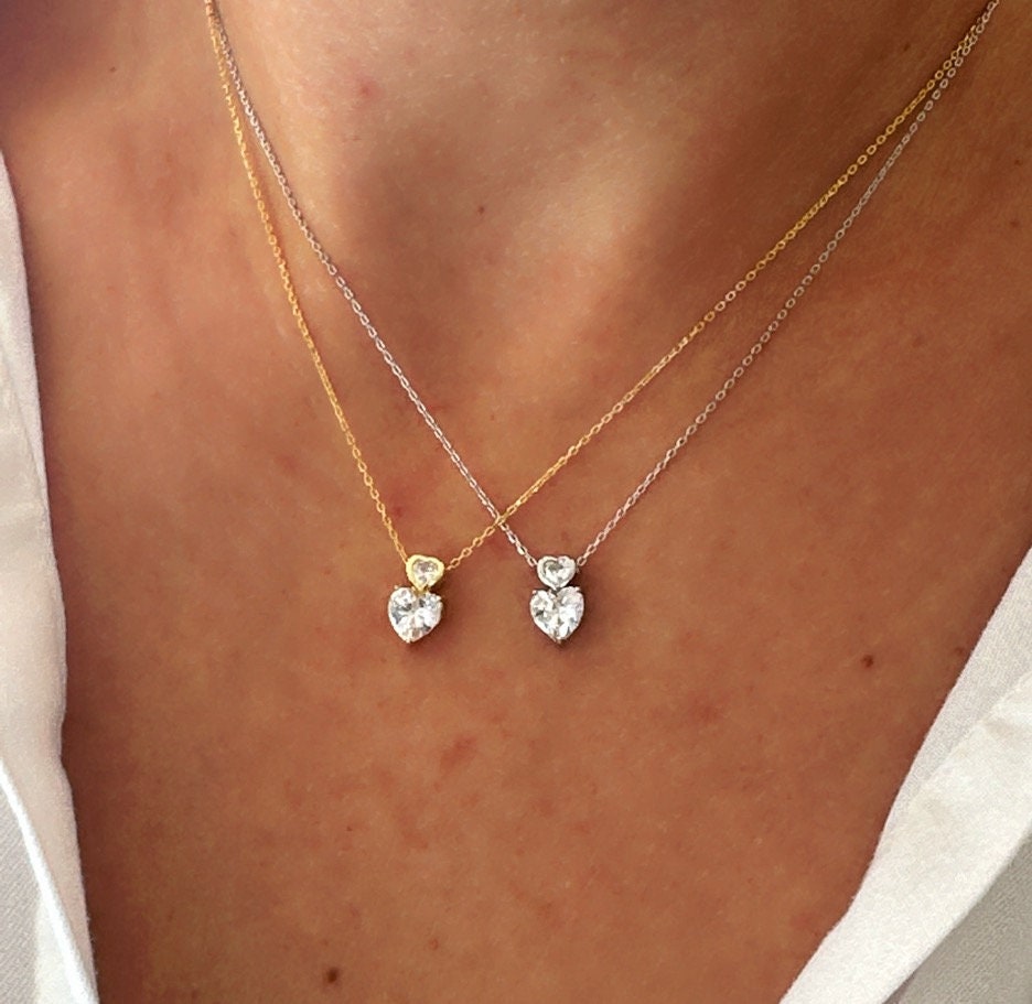 Crystal Heart Necklace, Diamond necklace, Minimalist Everyday Necklace, CZ Necklace, Cubic Zirconia Gemstone, Gift for her, Layering Jewelry