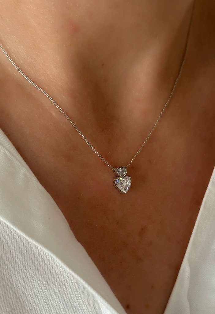 Crystal Heart Necklace, Diamond necklace, Minimalist Everyday Necklace, CZ Necklace, Cubic Zirconia Gemstone, Gift for her, Layering Jewelry