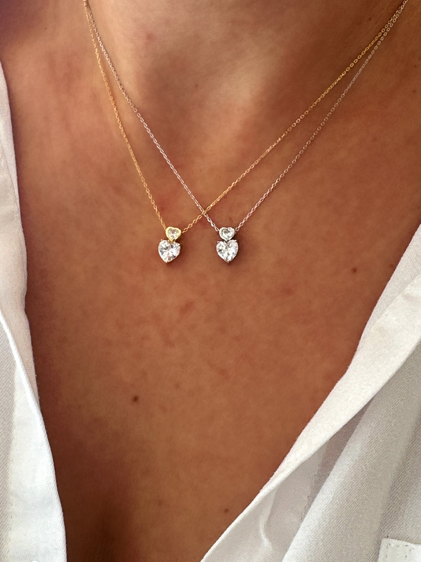 Crystal Heart Necklace, Diamond necklace, Minimalist Everyday Necklace, CZ Necklace, Cubic Zirconia Gemstone, Gift for her, Layering Jewelry