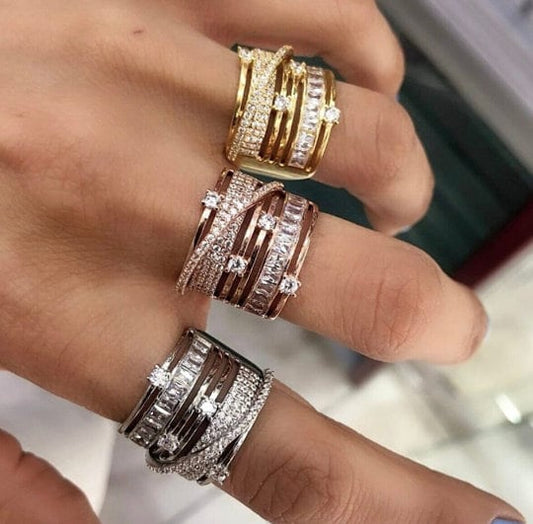 CZ Stone Thick Band Ring, 925 Sterling Silver Jewelry