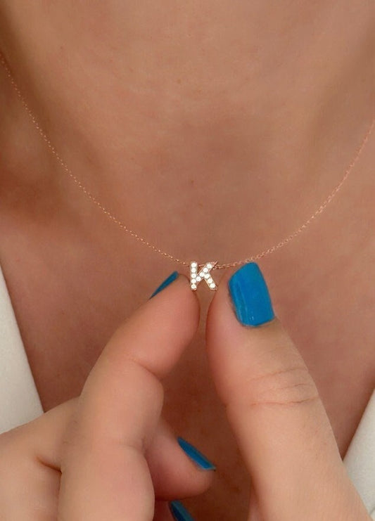 Pave Letter Necklace with CZ Diamonds, Cute Initial Necklace, Personalized Gifts, Statement Necklace, Minimal Jewelry, 925 Sterling Silver